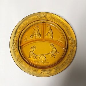 Where Are You Going My Pretty Maid See Saw Margery Daw Amber 8.5” Glass Plate